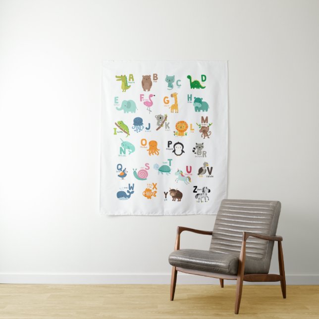 Tenture Alphabet de doodle animal (En situation)