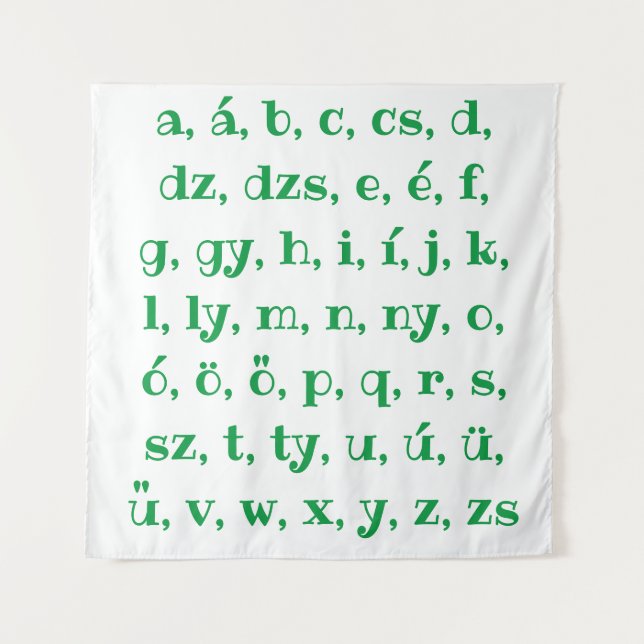 Tenture alphabet hongrois en vert (Devant)