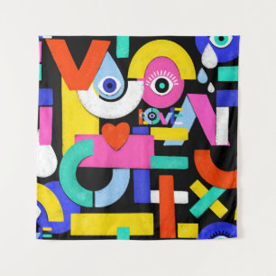 Tenture Amour Abstrait, yeux : motif coloré