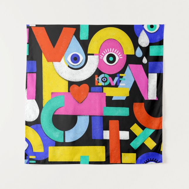 Tenture Amour Abstrait, yeux : motif coloré (Devant)