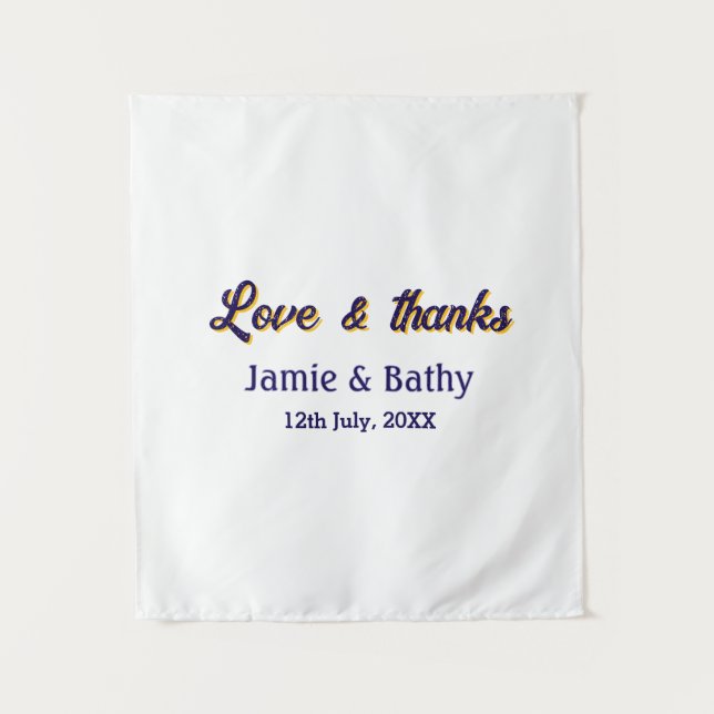 Tenture Amour et remerciements couple nom date orange viol (Devant)