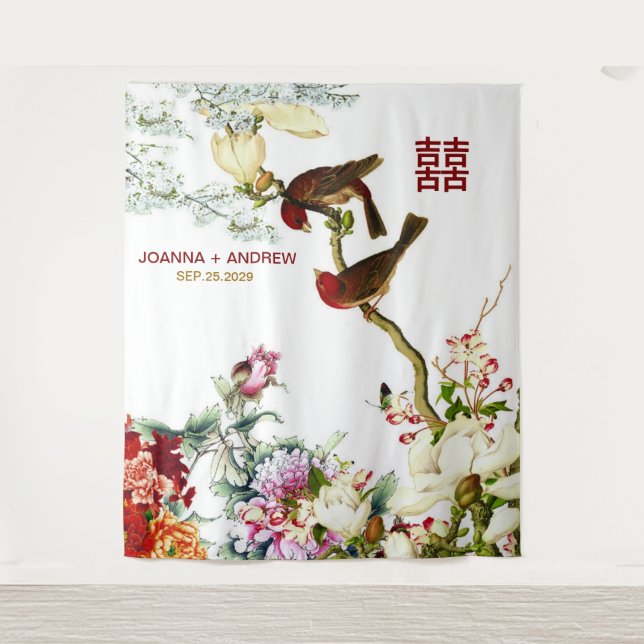 Tenture Amour Oiseaux et Fleurs Fleurissant Mariage Chinoi (Devant)