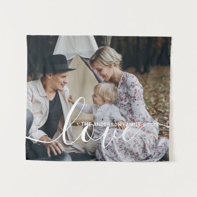 Tenture 'Amour' Photo de famille personnalisée avec le nom (Devant (Horizontal))