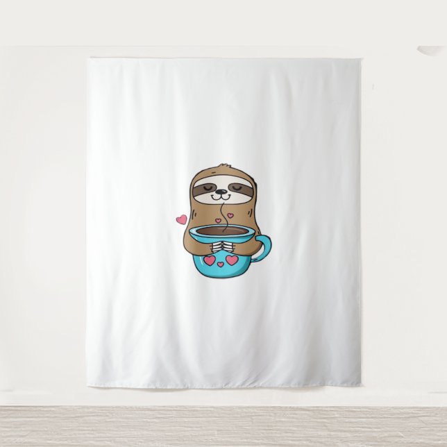 Tenture Amoureux De Café Chibi Sloth - Cute Kawaii Sloth H (Devant)