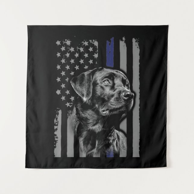 Tenture Amoureux des chiens | Black Labrador American Flag (Devant)