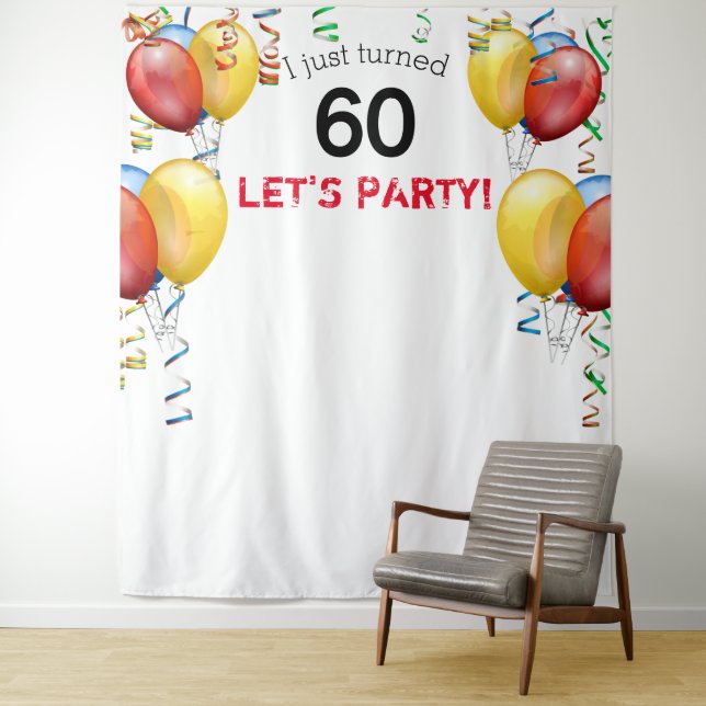 Tenture Amusant ballon 60e Anniversaire fond, stand photo (En situation)