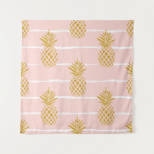 Tenture Ananas en or, Arrière - plan d'été rayé. (Devant)