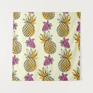 Tenture Ananas, fraise design textile vintage.