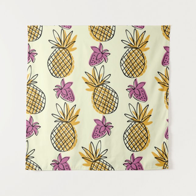 Tenture Ananas, fraise design textile vintage. (Devant)