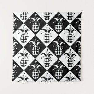 Tenture Ananas stylisé. Arlequin casquette et rhombus. Mer