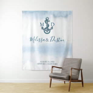 Tenture Ancre Bleu Plage Mariage nautique fond