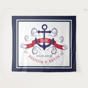 Tenture Ancre de bateau nautique bleu marine et rouge