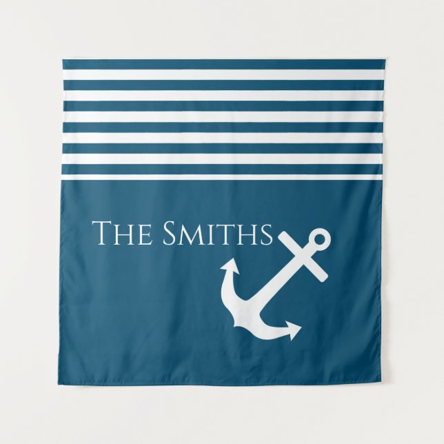 Tenture Ancre et rayures minimalistes Nautiques (Devant)