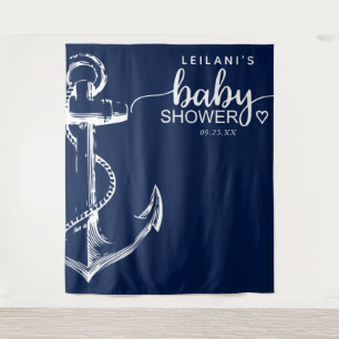 Tenture Ancre nautique Baby shower bleu marine