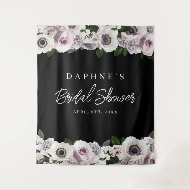 Tenture Anémone noire et Douche Florale violette fond (Devant)