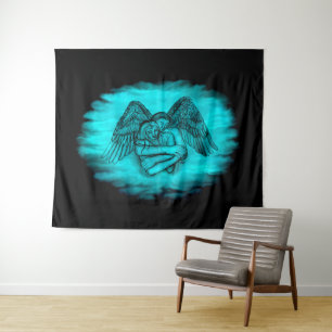 Tenture Angel Eros en amour, design noir et vert