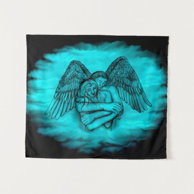 Tenture Angel Eros en amour, design noir et vert (Devant (Horizontal))