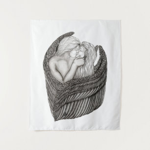 Tenture Angels Kissing, noir et blanc Design