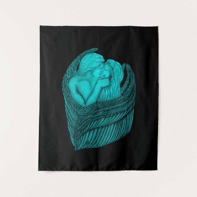 Tenture Angels Kissing, noir et vert Design (Devant)