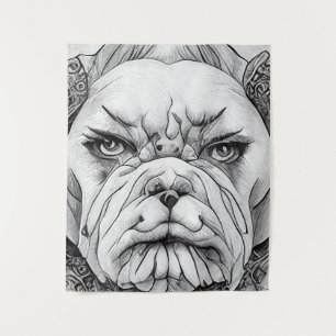 Tenture Anglais Bulldog Pet Wild Nature Ligne d'illustrati