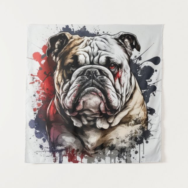 Tenture Anglais Bulldog Portrait animal Peinture chien ani (Devant)