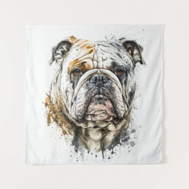 Tenture Anglais Bulldog Portrait Animal Peinture Faune (Devant)