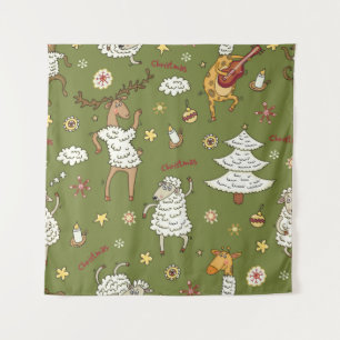 Tenture animal vintage brebis de Noël