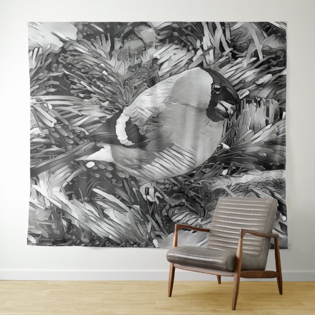 Tenture AnimalArtBW_Bird 001 -Bullfinch (En situation (horizontale))
