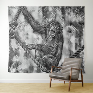 Tenture AnimalArtBW_Chimpanzee_004