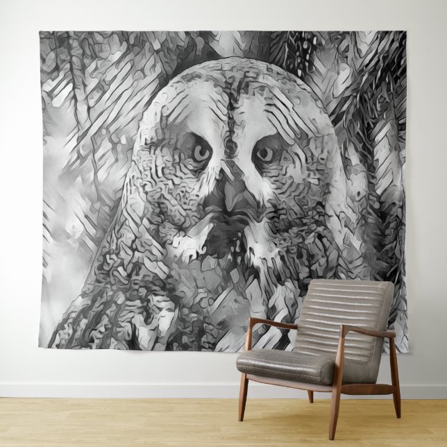 Tenture AnimalArtBW_Owl_001 (En situation (horizontale))