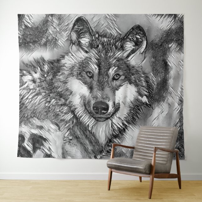 Tenture AnimalArtBW_Wolf_001 (En situation (horizontale))
