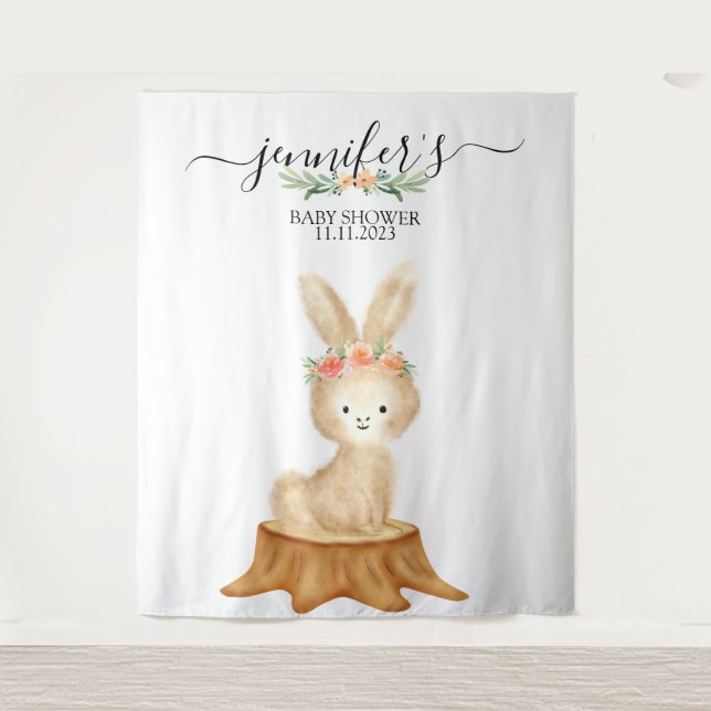 Tenture Animals bunny rabbit Family wildlife baby backdrop (Devant)