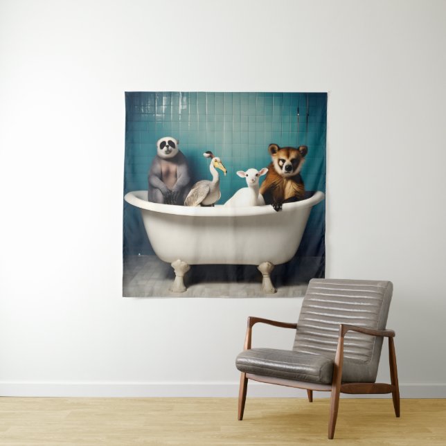 Tenture Animaux amusants dans la salle de bain (En situation)