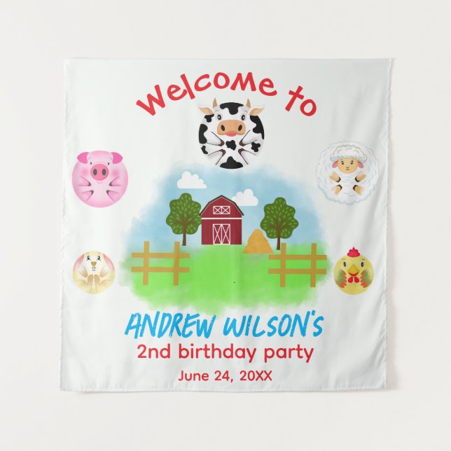 Tenture Animaux de fête mignons Ferme rustique Prêts à jou (Devant)