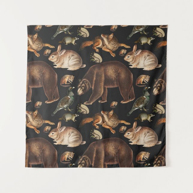 Tenture Animaux de la Forêt Whimsical Modèle Floral (Devant)