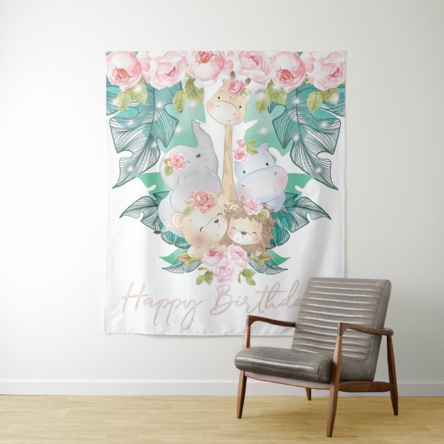 Tenture Animaux de la Jungle Joyeux Anniversaire (En situation)