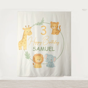 Tenture Animaux de Safari Mignons Anniversaire Enfants Jun