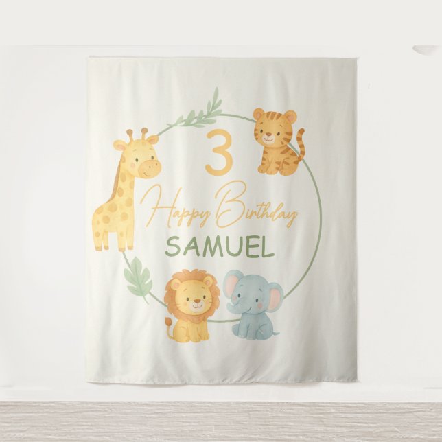 Tenture Animaux de Safari Mignons Anniversaire Enfants Jun (Devant)