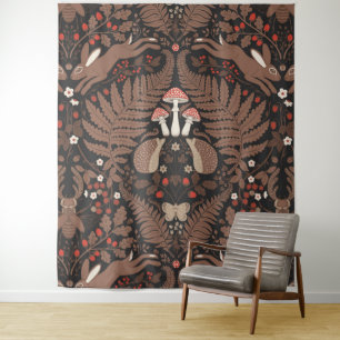 Tenture Animaux et plantes de bois en rouge et brun