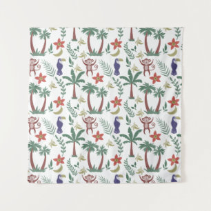 Tenture Animaux tropicaux sans soudure motif macaw et sing