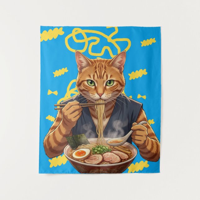 Tenture Anime de chat de ramen esthétique – Art Pop Japona (Devant)