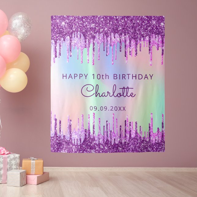 Tenture Anniversaire 10 ans holographique rose violet (Créateur téléchargé)