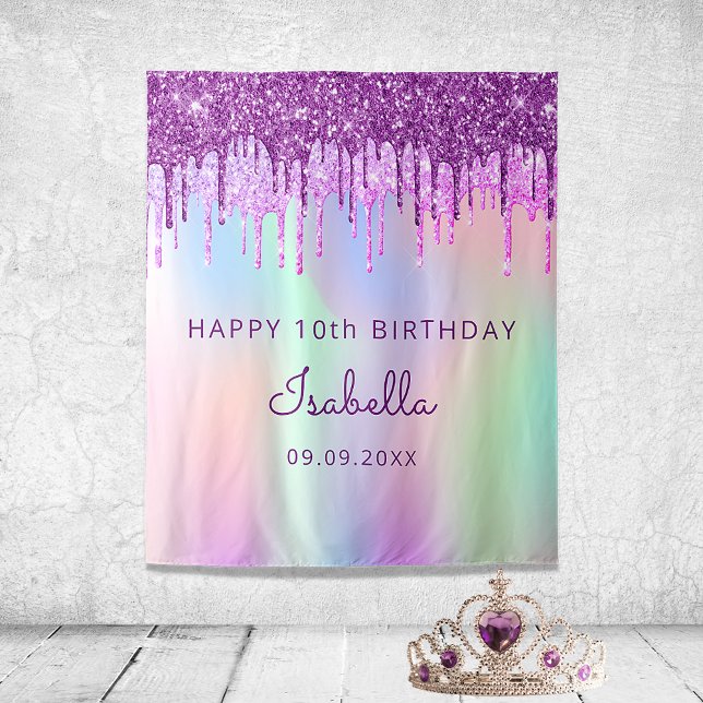 Tenture Anniversaire 10 ans paillettes holographiques rose (Créateur téléchargé)