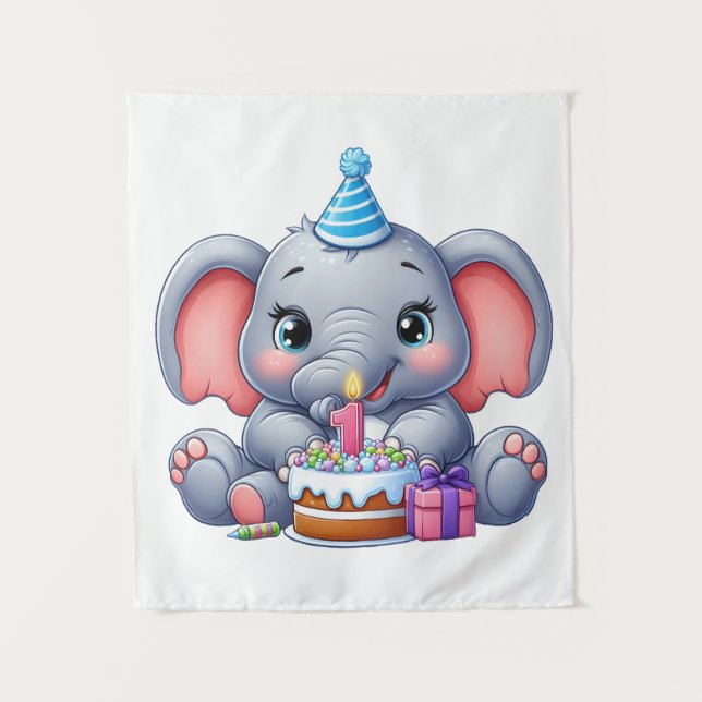 Tenture Anniversaire 1 an Éléphant Bébé (Devant)