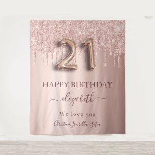 Tenture Anniversaire 21 ans blush paillettes or rose amis