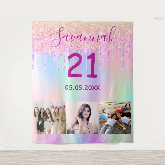 Tenture Anniversaire 21 ans photo personnalisée rose gold  (Devant)