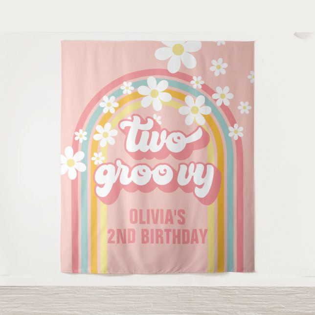 Tenture Anniversaire 2 ans Rainbow Retro Two Groovy (Devant)