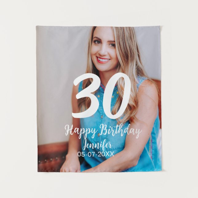 Tenture anniversaire 30 ans ajouter nom date année photo b (Devant)