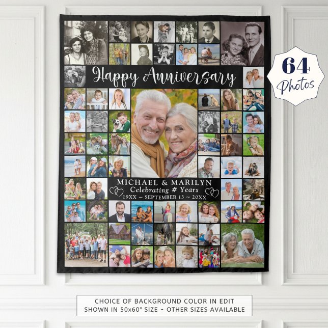 Tenture Anniversaire 64 Collage de photos Votre couleur (Créateur téléchargé)