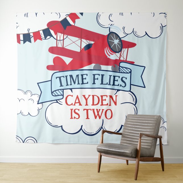 Tenture Anniversaire avion Temps qui passe (En situation (horizontale))